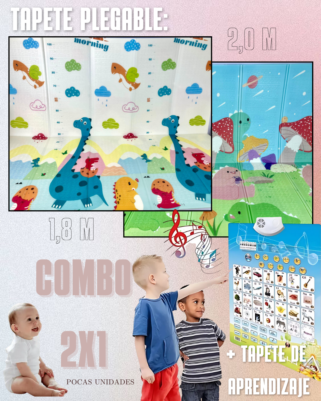 COMBO 2x1 - TAPETE DE GATEO 1,8m X 2m + TABLERO DE APRENDIZAJE