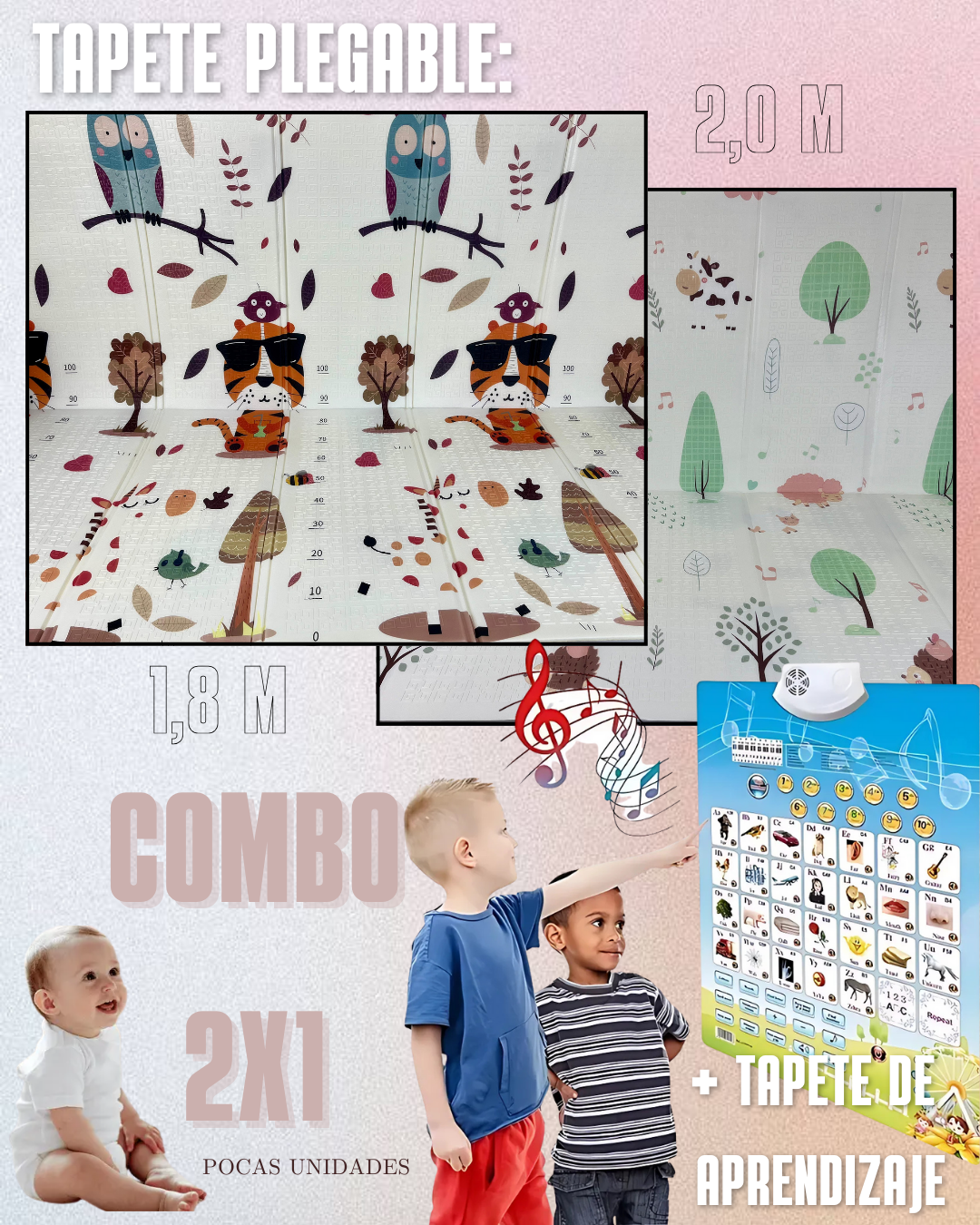 COMBO 2x1 - TAPETE DE GATEO 1,8m X 2m + TABLERO DE APRENDIZAJE