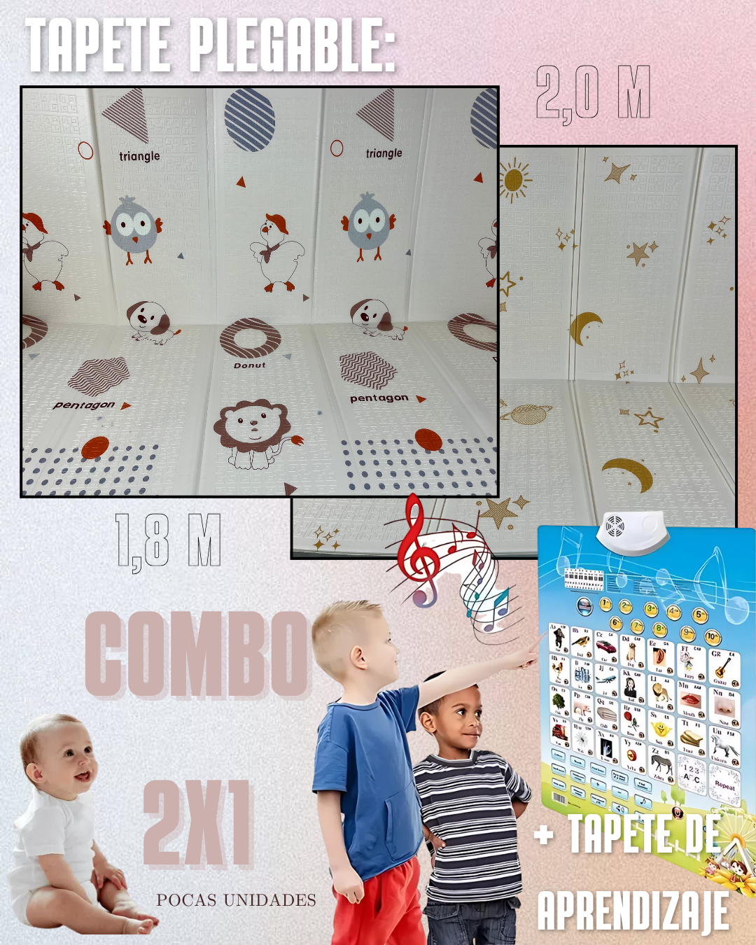 COMBO 2x1 - TAPETE DE GATEO 1,8m X 2m + TABLERO DE APRENDIZAJE