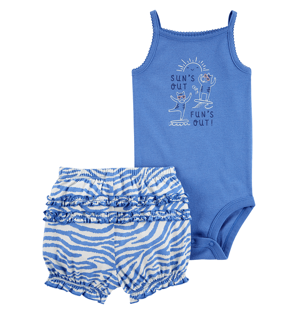 SET BODY AZUL Y SHORT RAYAS