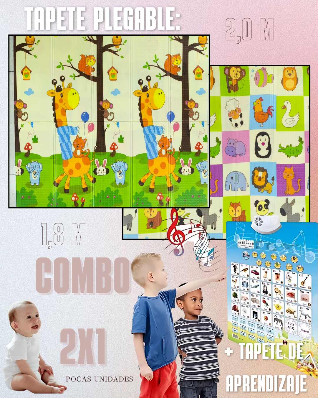 COMBO 2x1 - TAPETE DE GATEO 1,8m X 2m + TABLERO DE APRENDIZAJE