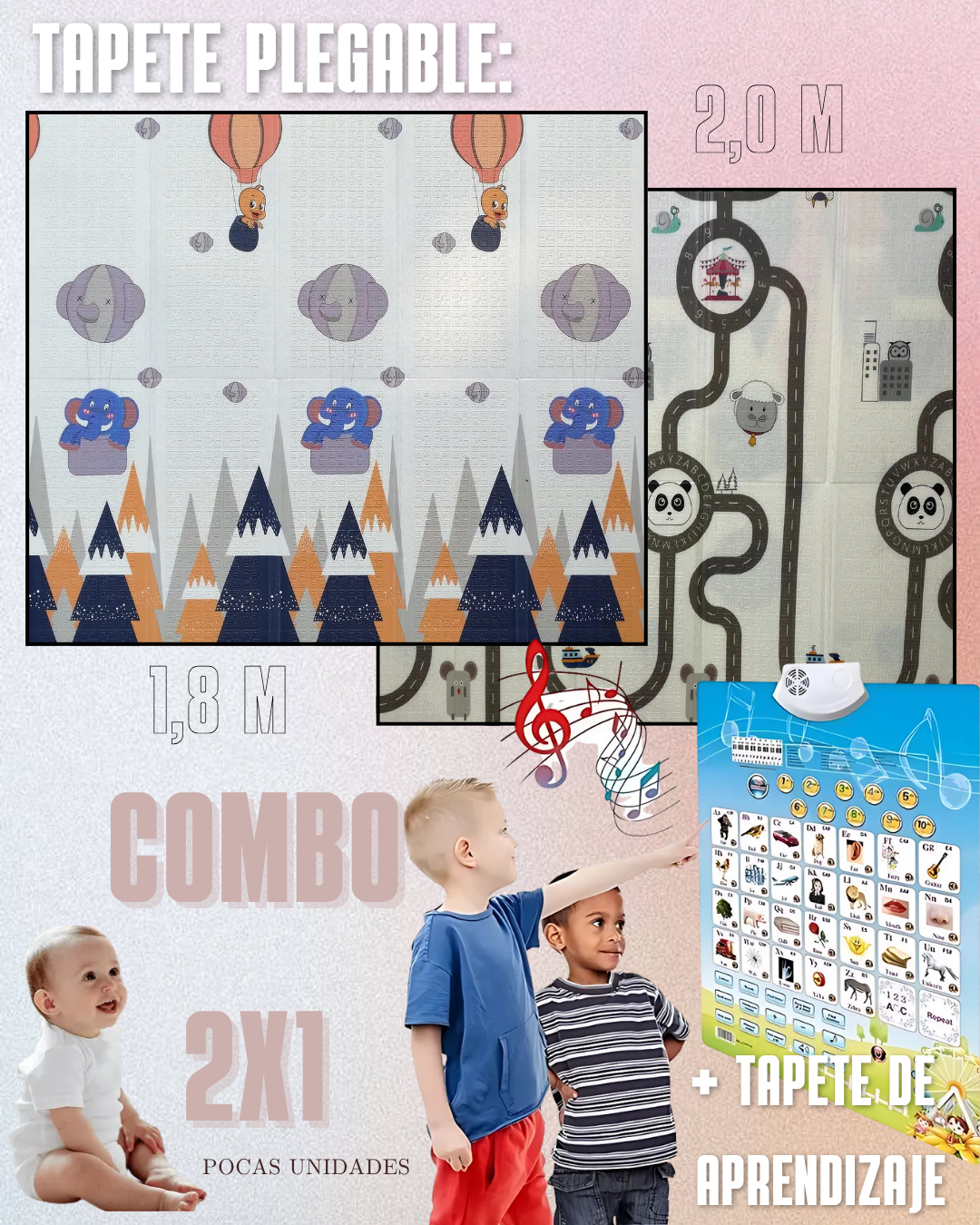 COMBO 2x1 - TAPETE DE GATEO 1,8m X 2m + TABLERO DE APRENDIZAJE