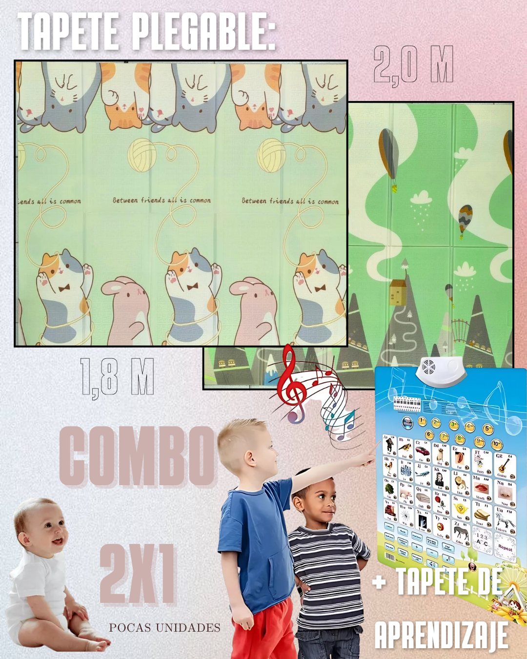 COMBO 2x1 - TAPETE DE GATEO 1,8m X 2m + TABLERO DE APRENDIZAJE