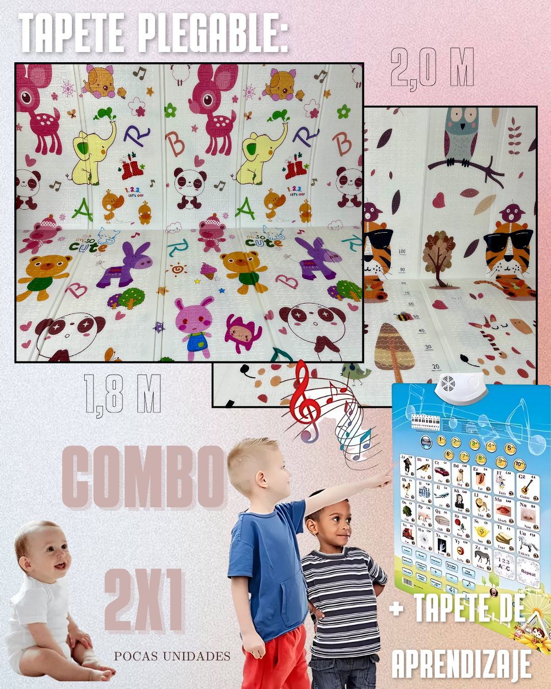 COMBO 2x1 - TAPETE DE GATEO 1,8m X 2m + TABLERO DE APRENDIZAJE