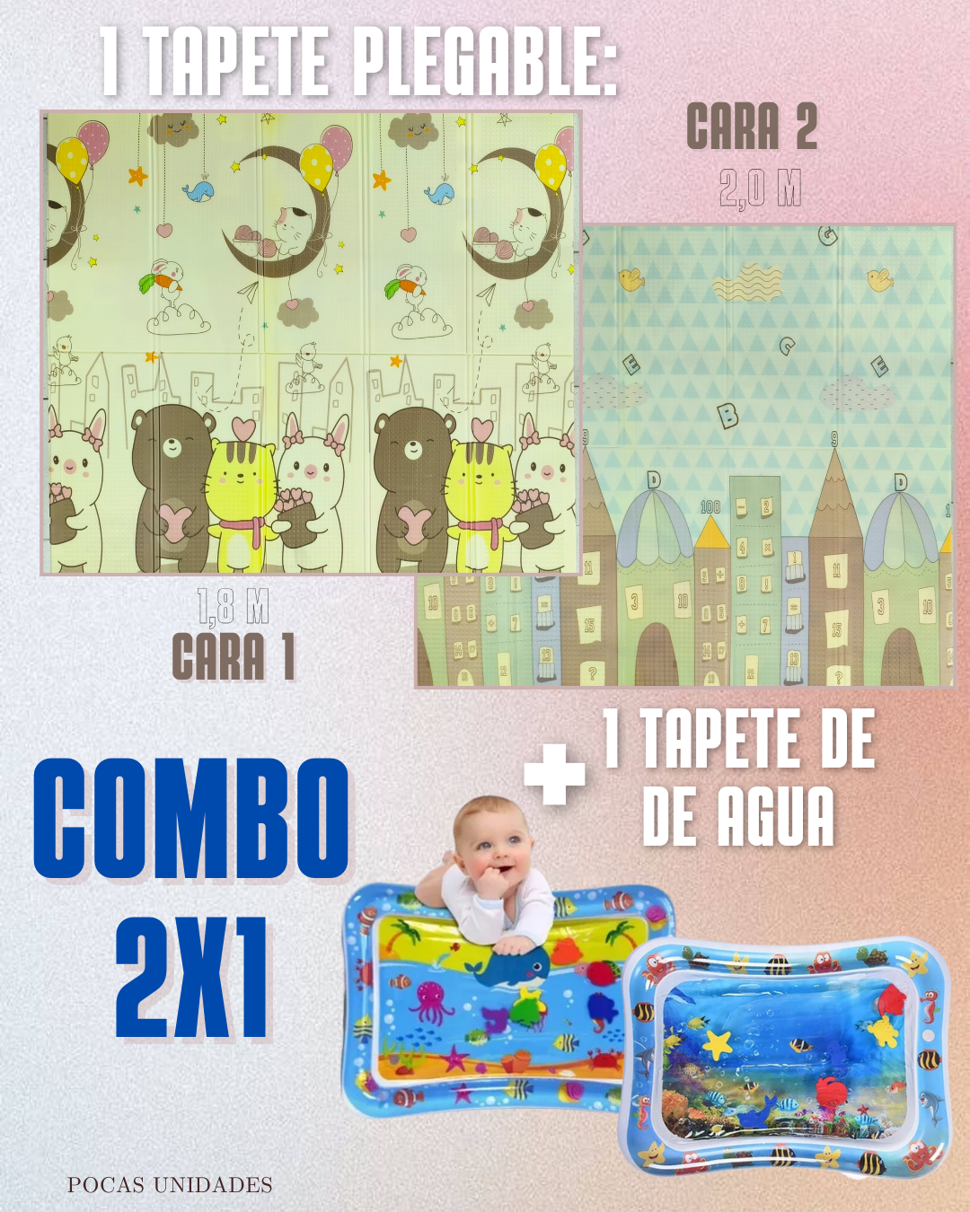 🧸 COMBO SENSORIAL 🌈 1 TAPETE PLEGABLE + 1 TAPETE DE AGUA 👶