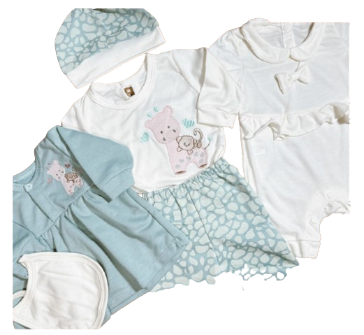 CONJUNTO PRIMER DIA ALGODON JIRAFITA BEBE NIÑA