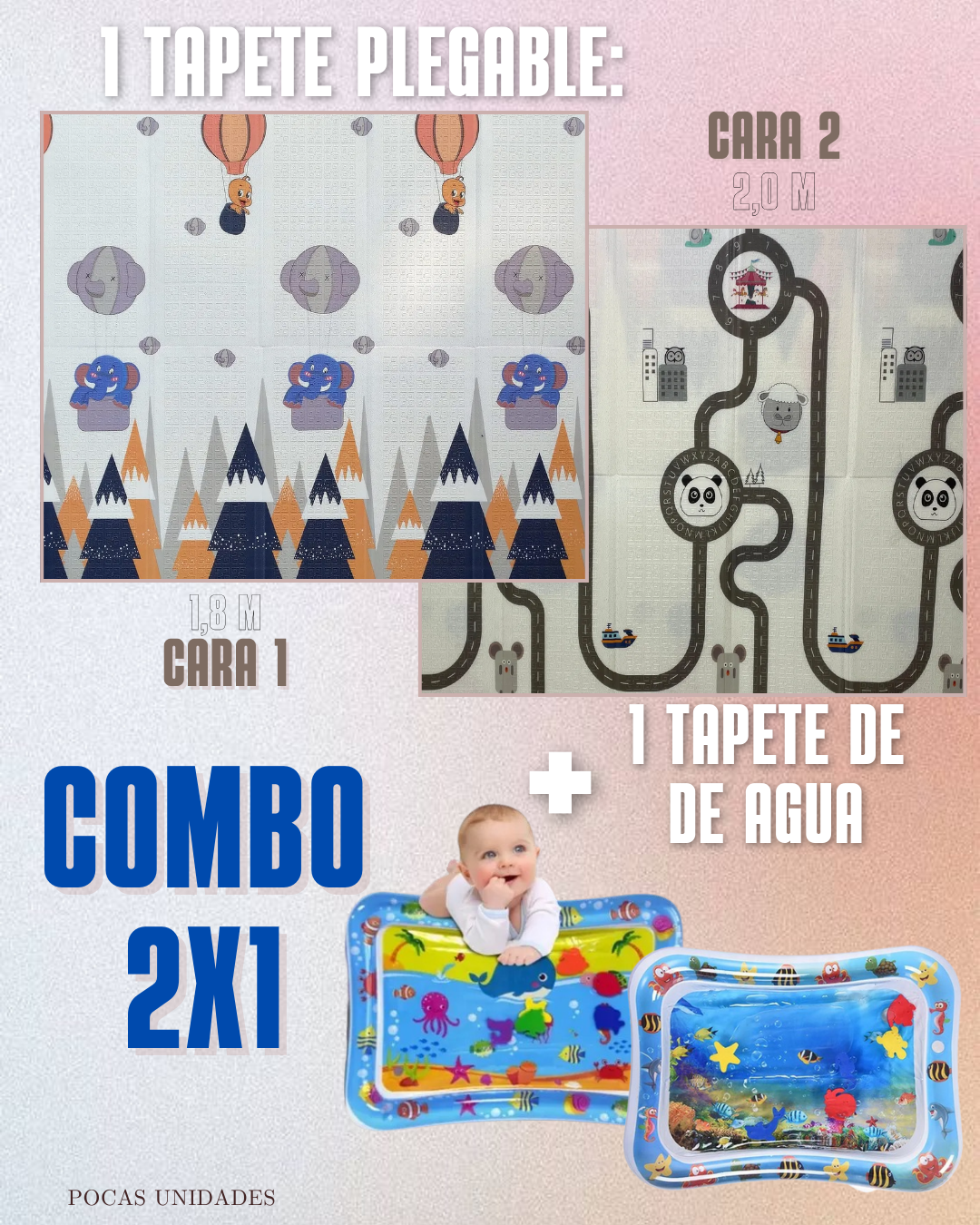 🧸 COMBO SENSORIAL 🌈 1 TAPETE PLEGABLE + 1 TAPETE DE AGUA 👶