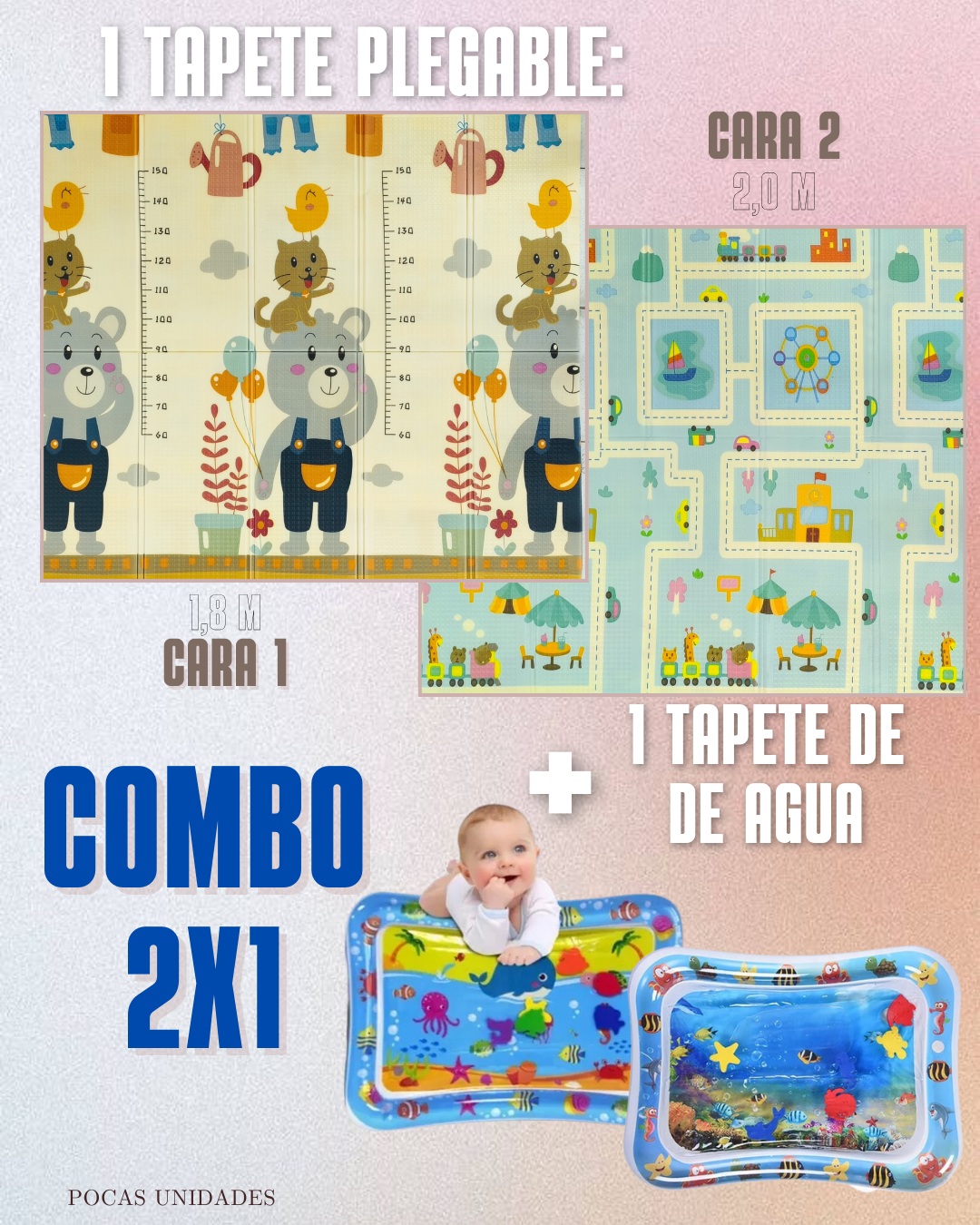 🧸 COMBO SENSORIAL 🌈 1 TAPETE PLEGABLE + 1 TAPETE DE AGUA 👶