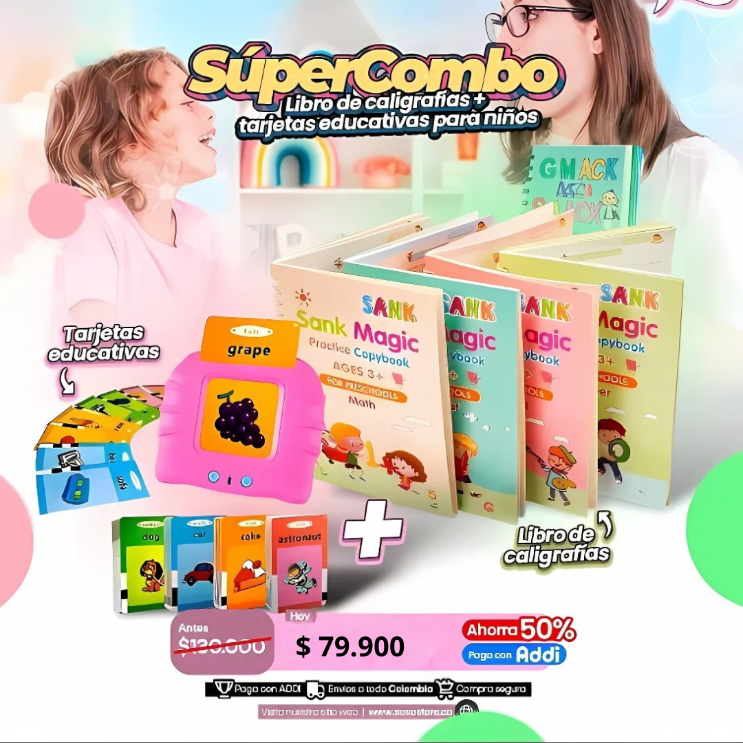COMBO EDUCATIVO CUADERNO CALIGRAFIA MAS TARJETAS EDUCATIVAS