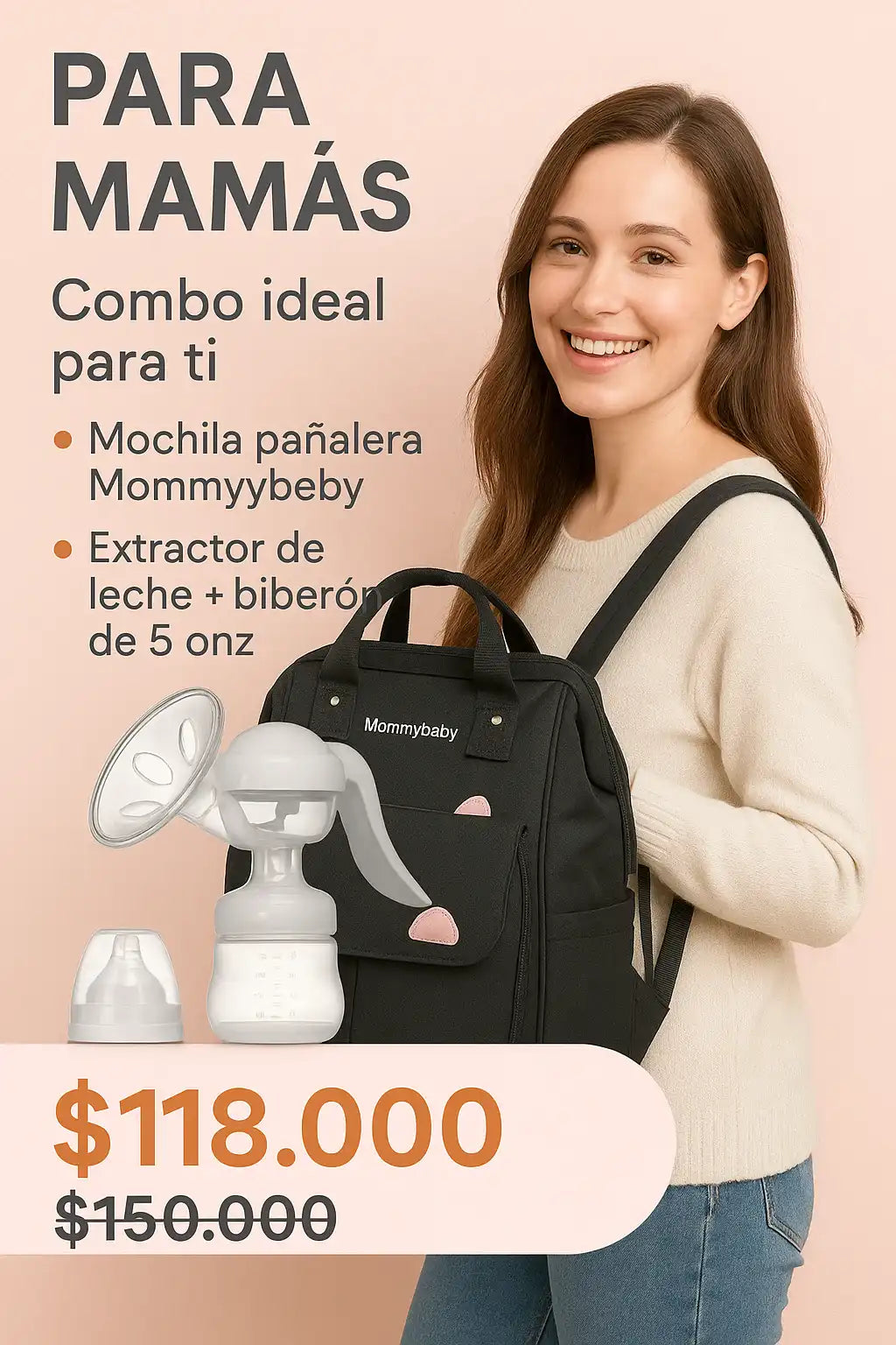 COMBO PAÑALERA + EXTRACTOR DE LECHE CON BIBERON (ENVÍO GRATIS)