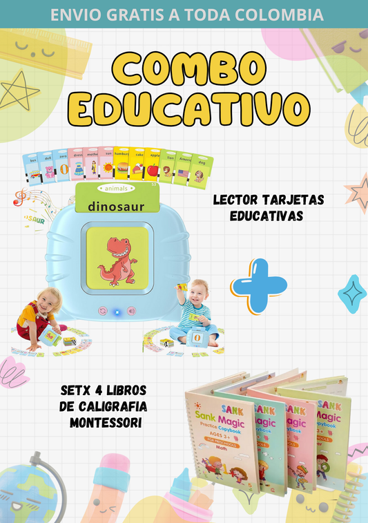 📚✍️COMBO EDUCATIVO LECTOR DE TARJETAS BILINGUE + SET X4 LIBROS MONTESSORI📚✍️