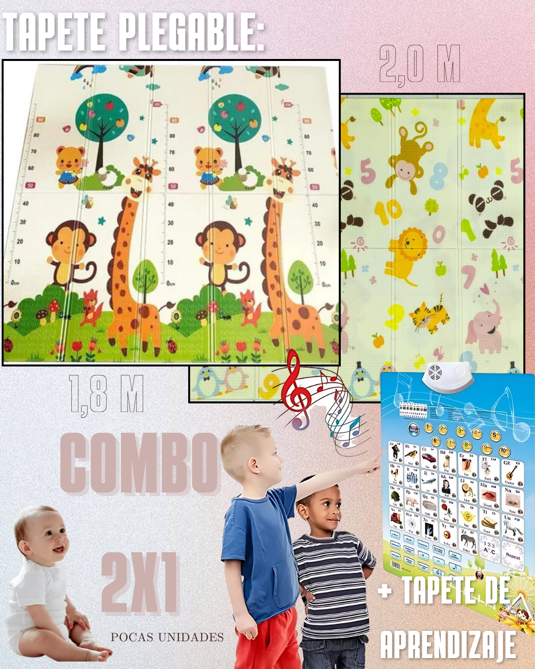 COMBO 2x1 - LLEVA 1 TAPETE DE GATEO 1,8m X 2m + 1 TABLERO DE APRENDIZAJE