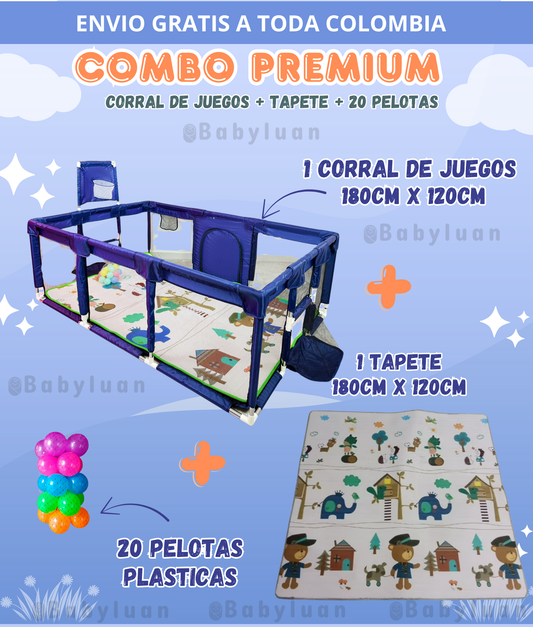 👶COMBO 3X1 PREMIUM, CORRAL DE JUEGOS + TAPETE PLEGABLE + PELOTAS🎉🌈
