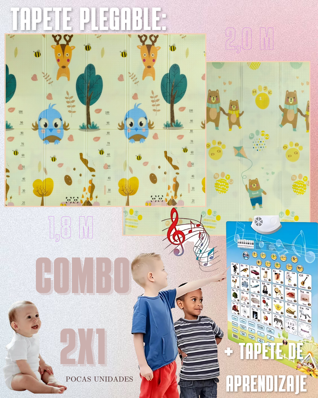 COMBO 2x1 - LLEVA 1 TAPETE DE GATEO 1,8m X 2m + 1 TABLERO DE APRENDIZAJE