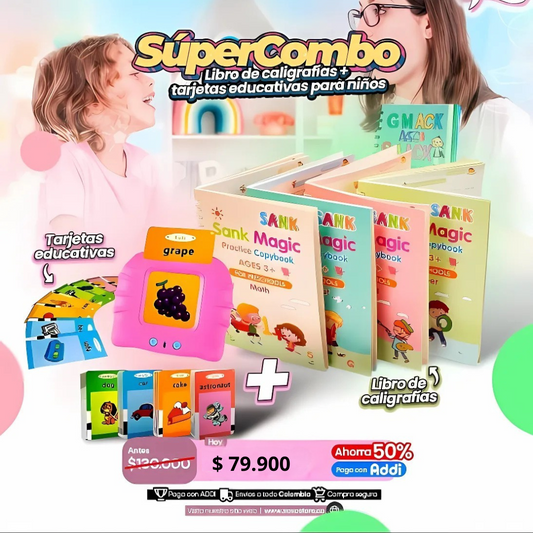 COMBO EDUCATIVO CUADERNO CALIGRAFIA MAS TARJETAS EDUCATIVAS
